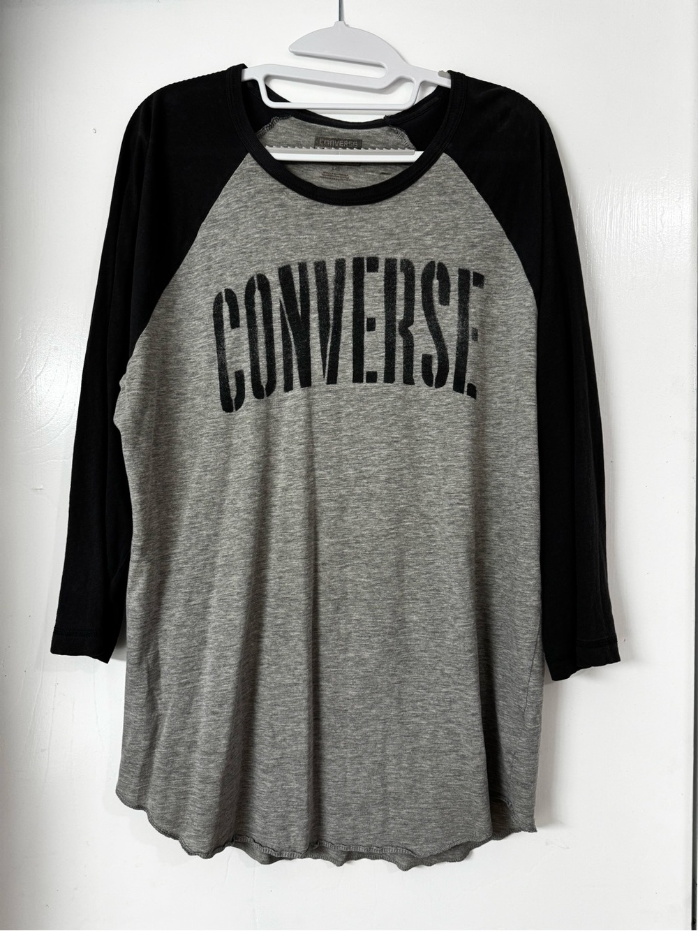 Converse Men’s Gray and Black Raglan 3/4 Sleeve Tee